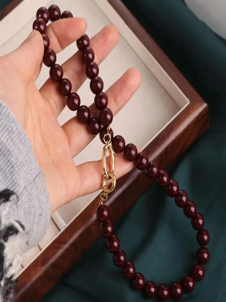 Vintage Vermilion rode kralen ketting Vermilion rode kralen prachtige Agaat choker licht luxe elegante sleutelbeen ketting cadeau - afbeelding 2