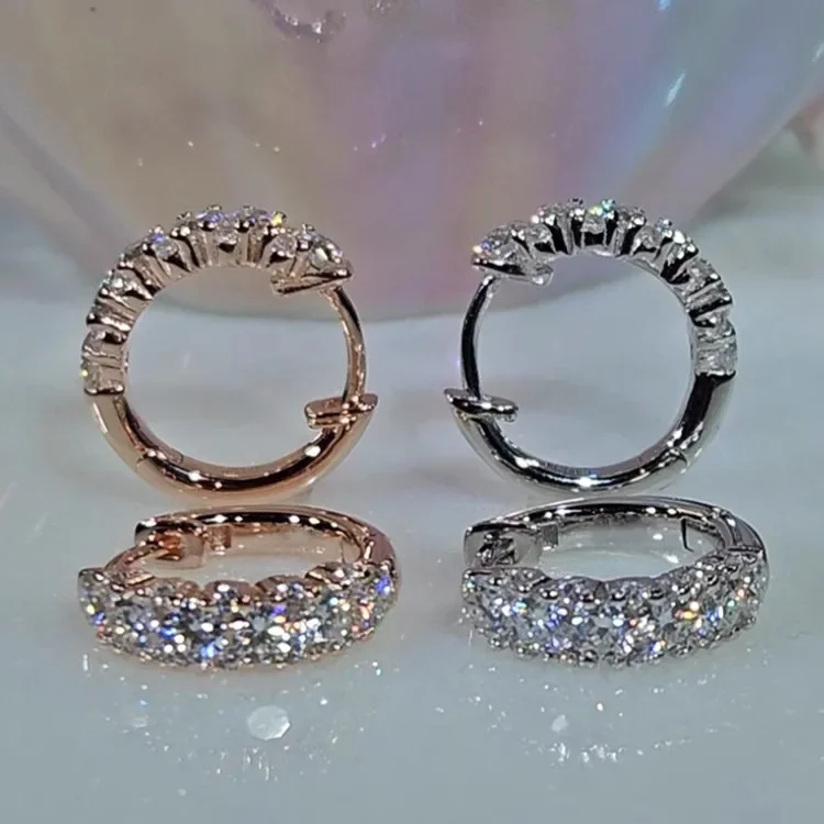 S925 Sterling Silber Ohrringe Luxuriöser Moissanit Halbkreis Diamant Leicht Elegant – Detail 1