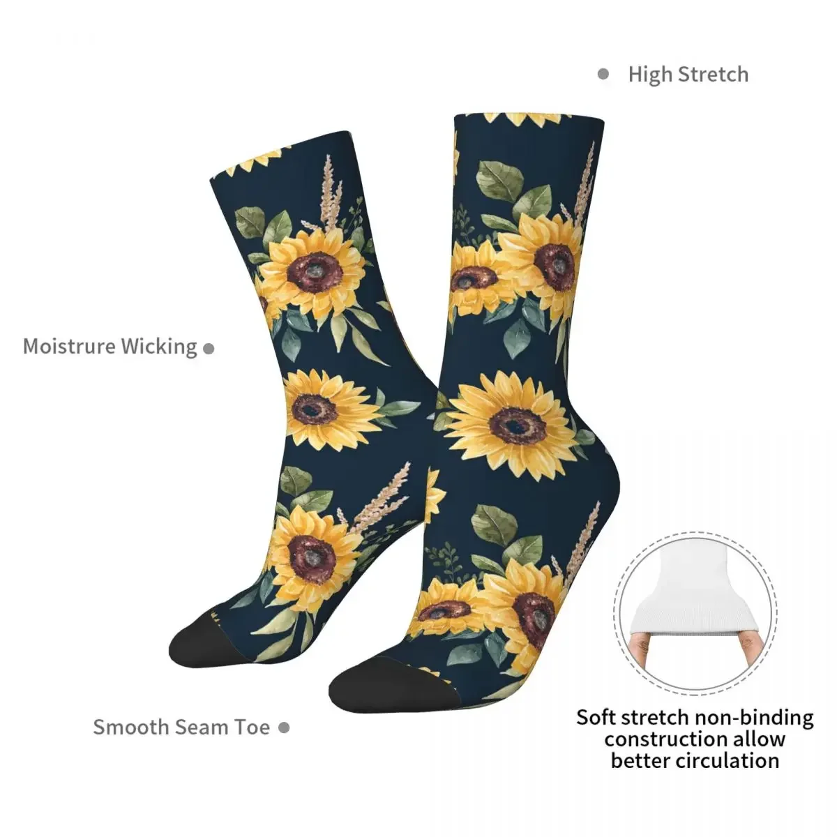 Fall Sunflower Floral Socks Harajuku Super Soft Stockings All Season Long Socks Accessories for Man's Woman's Gifts