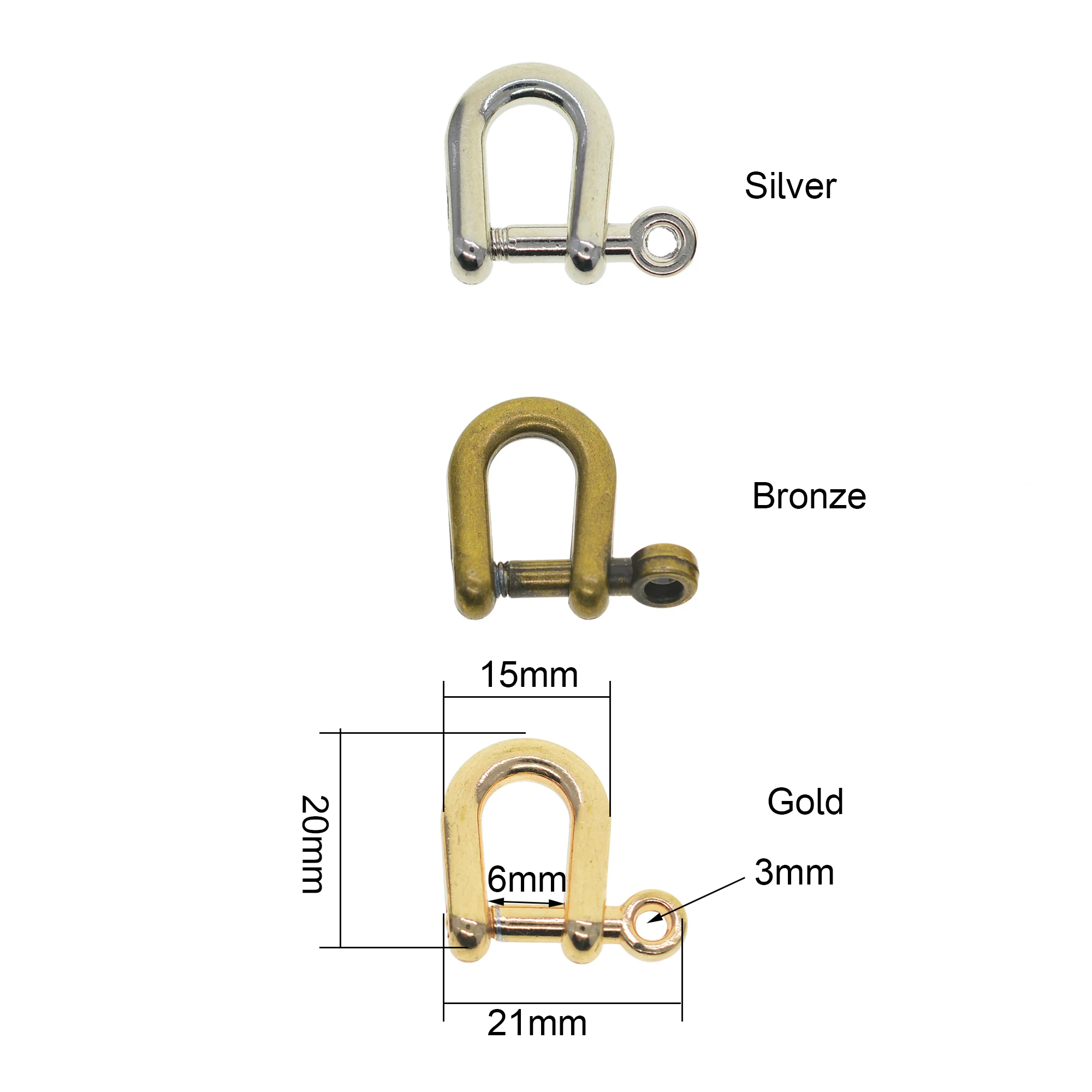 12 Bronze Silver Gold Small 6mm Metal Screw Pin Lock U D Shackle Leather Bangle Connector Joint Keychain Lanyard FOB EDC DIY