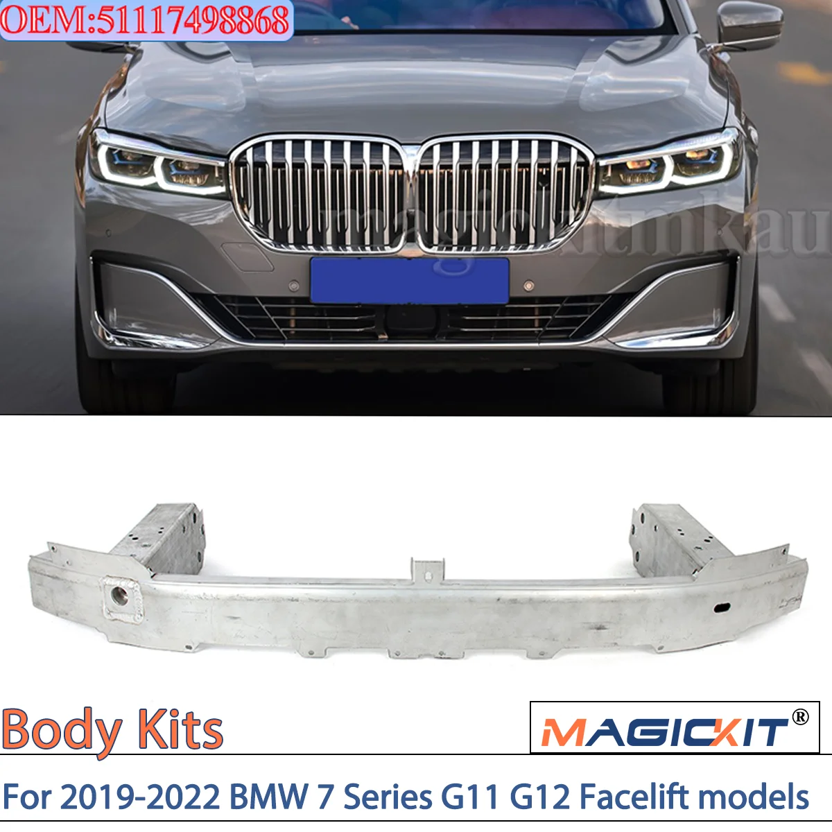 MAGICKIT BMW Front Bumper Reinforcement Crash Bar 7498868 For 2019-2022 BMW 7 Series G11 G12 Facelift models