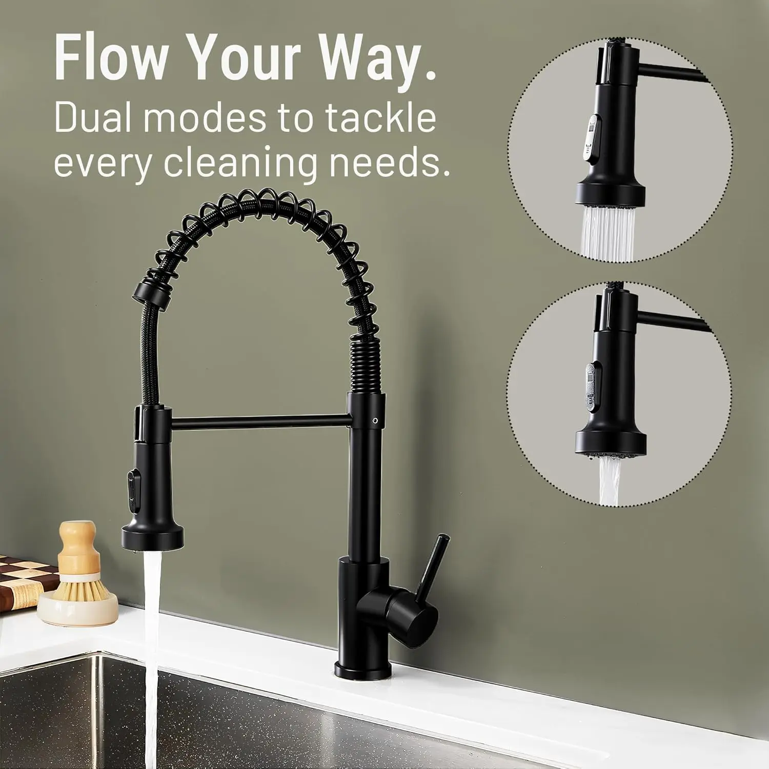 Küchenarmaturen mit Wasserhahnmatte, Spültischarmatur mit herunterziehbarem Sprühgerät, 2 Sprühmodi High Arc, Edelstahlhahn für Wohnmobile/Außenbereiche/