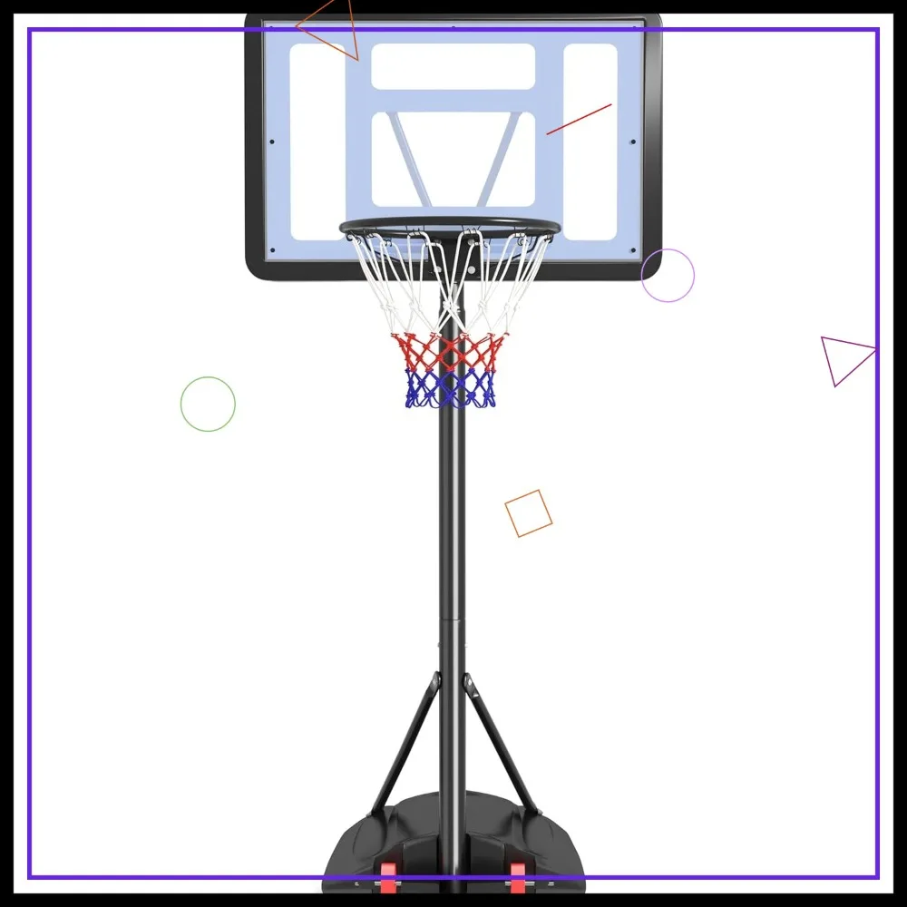 

Adjustable Kids Basketball Hoop Outdoor Portable Goal Court for Youth Adults 7.2-9.2ft Height 32inch Backboard