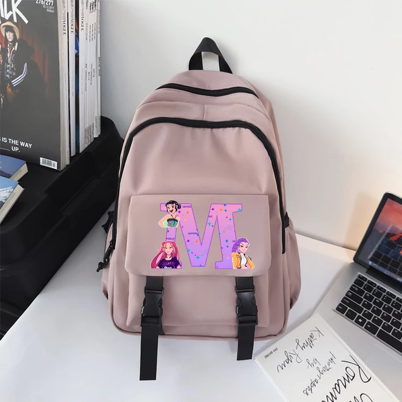 

K-pop Demon Hunters большой вместительный рюкзак для студентов, школьный рюкзак с мультяшным принтом и буквами для мальчиков и девочек, сумка для хранения канцелярских принадлежностей