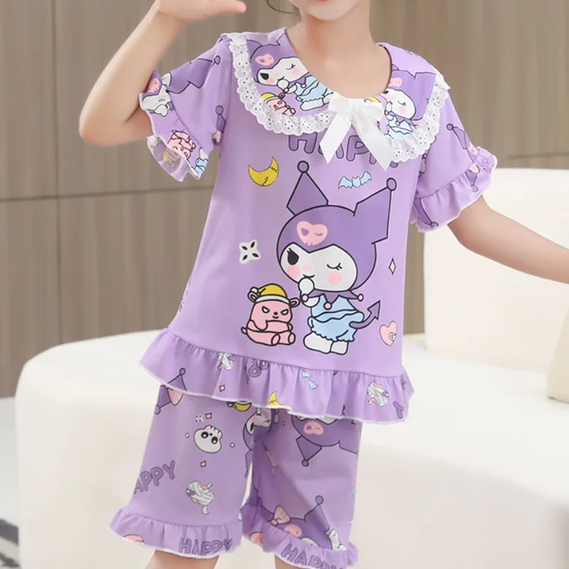 Sanrio Children's Clothing Sets 2024 Summer Baby Girls Pajamas Cute Kuromi Cartoon Kids Casual Loungewear Pajamas Slpeewears