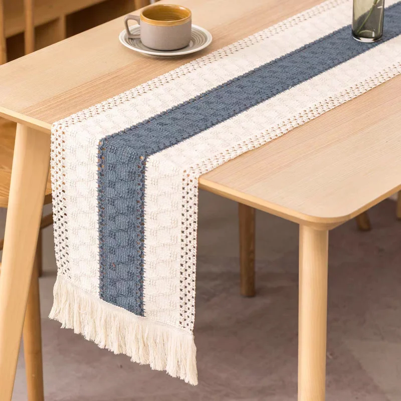 American Country Style Table Runner, Cotton-Linen Long Tablecloth for Dining Table, Coffee Table, Café Decoration, and Bed End