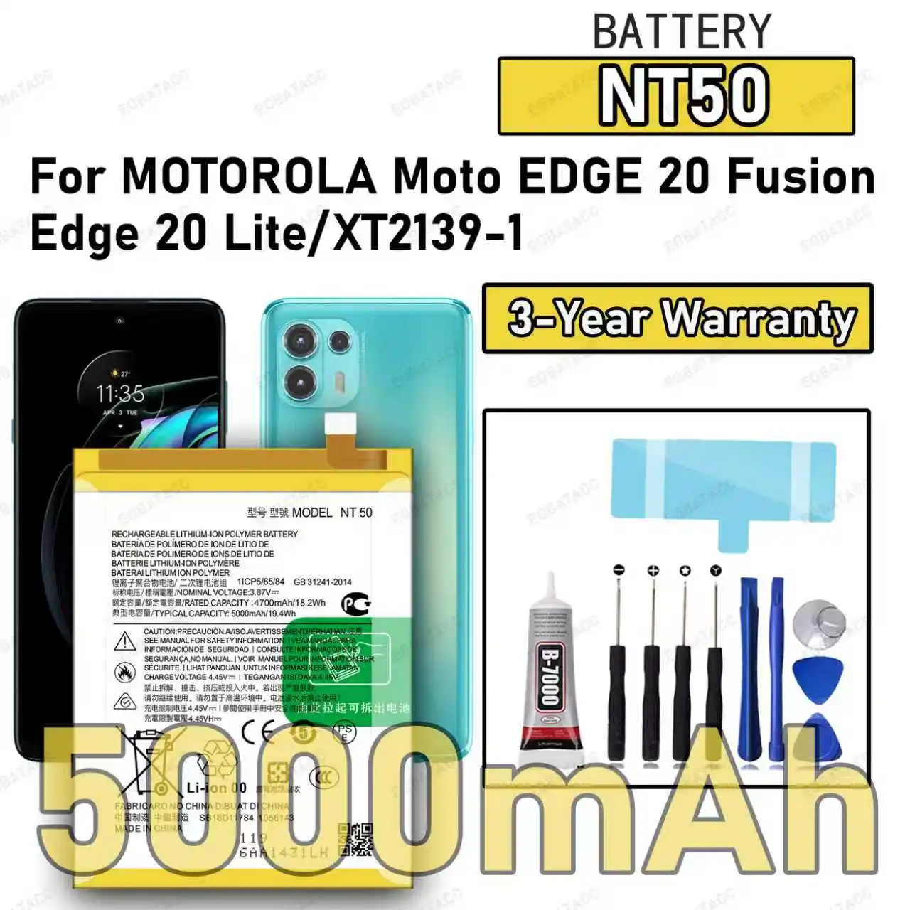 100% New High Quality NT50 Battery For MOTOROLA MOTO EDGE 20 Fusion/EDGE 20 Lite/XT2139-1 Replacement Battery Bateria+Free Tools