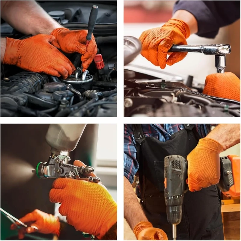 8Mil سميكة الثقيلة قفازات العمل السلامة الماس محكم أسود برتقالي قفازات النتريل المتاح قفازات ميكانيكي السيارات الصناعية