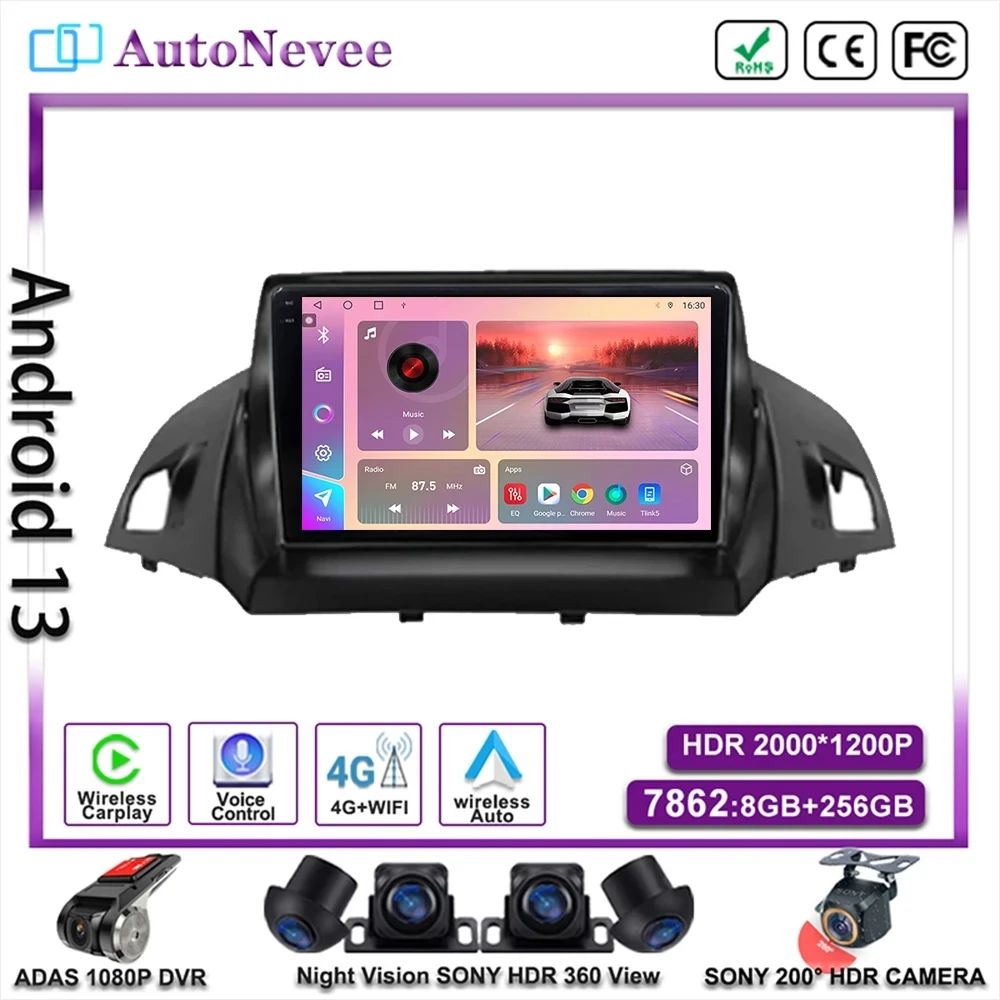 

Android 13 Auto For Ford Kuga 2 Escape 3 2012 - 2019 GPS Navigation Stereo Head Unit Multimedia Player No 2din DVD Dash Cam