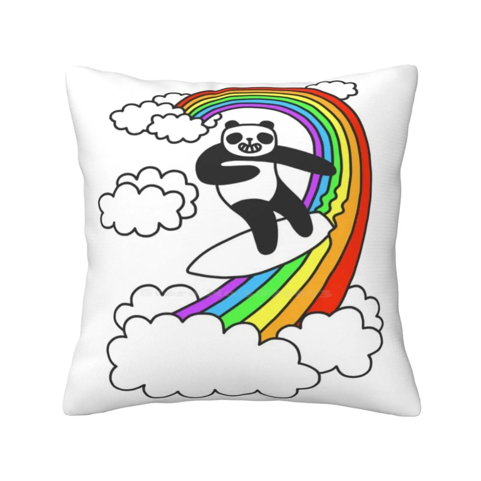 Pandas Surf Rainbows Pillows Case Bedroom Home Decoration Pandas Rainbows Surfing Surfboard Surfer Waves Panda Bears Sky Clouds