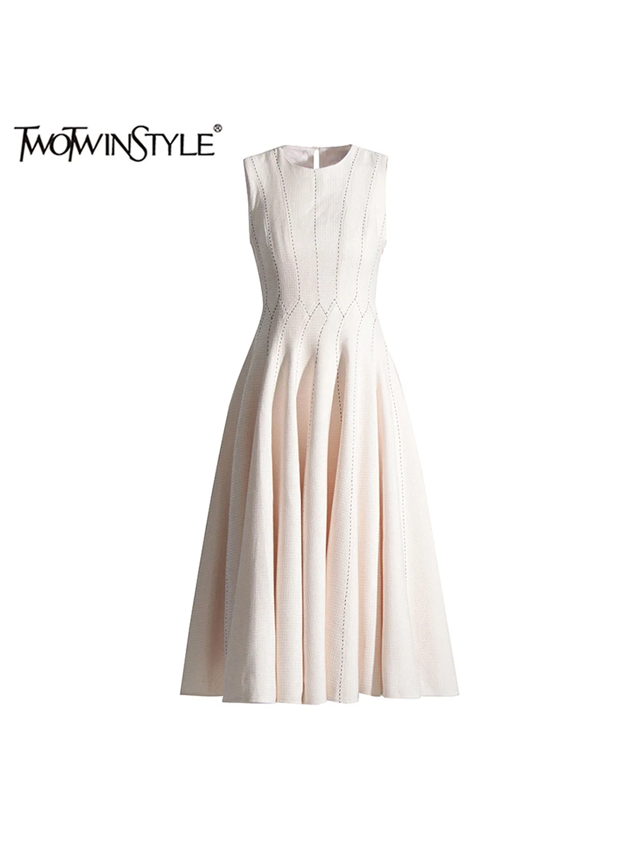 

TWOTWINSTYLE однотонные утягивающие платья для женщин с круглым вырезом без рукавов и высокой талией, темпераментное минималистичное платье, женский модный стиль, новинка