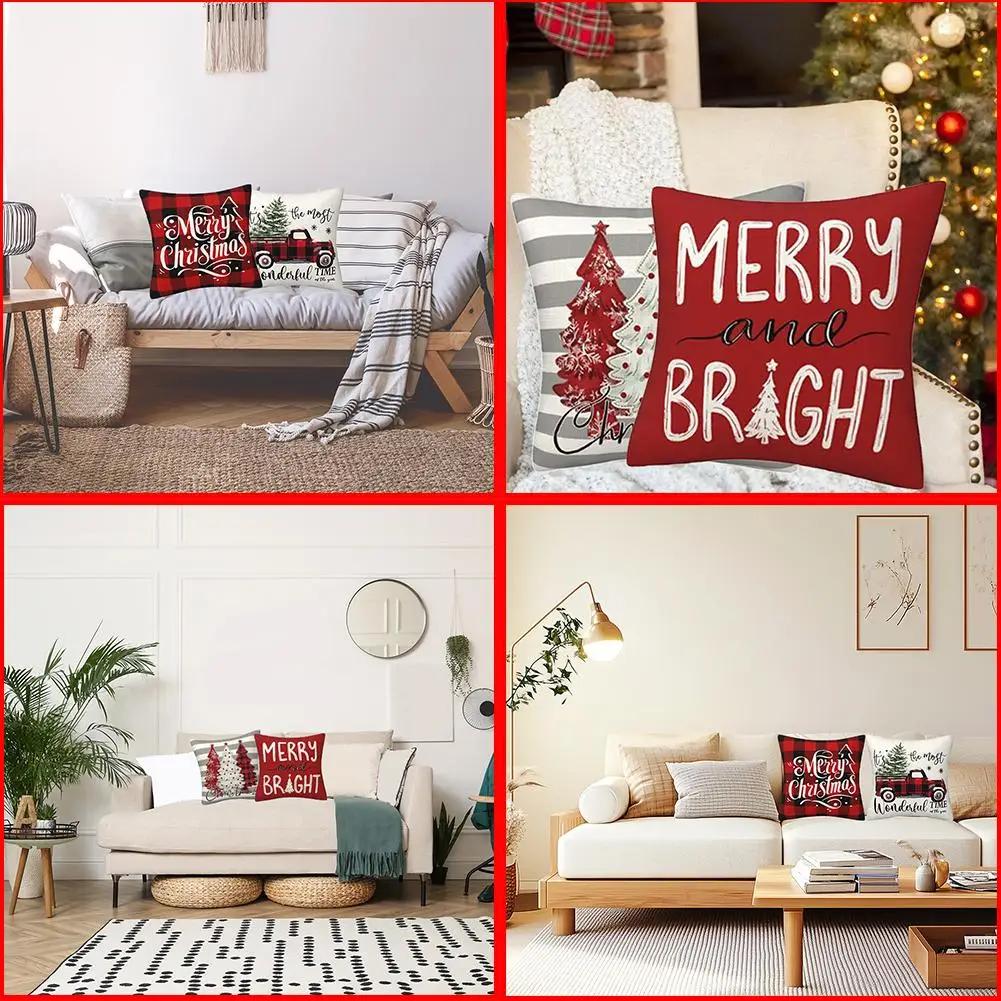 Merry Christmas Trees Mottos Red Throw Pillow Covers Soft Sofa Exquisite Christmas Decoration Pillowcase Christmas Cover Cu H6l0