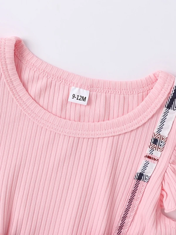 فستان منقوش باللون الوردي للفتيات الصغيرات: زي بدون أكمام مزين بفيونكة وأكمام مكشكشة #4