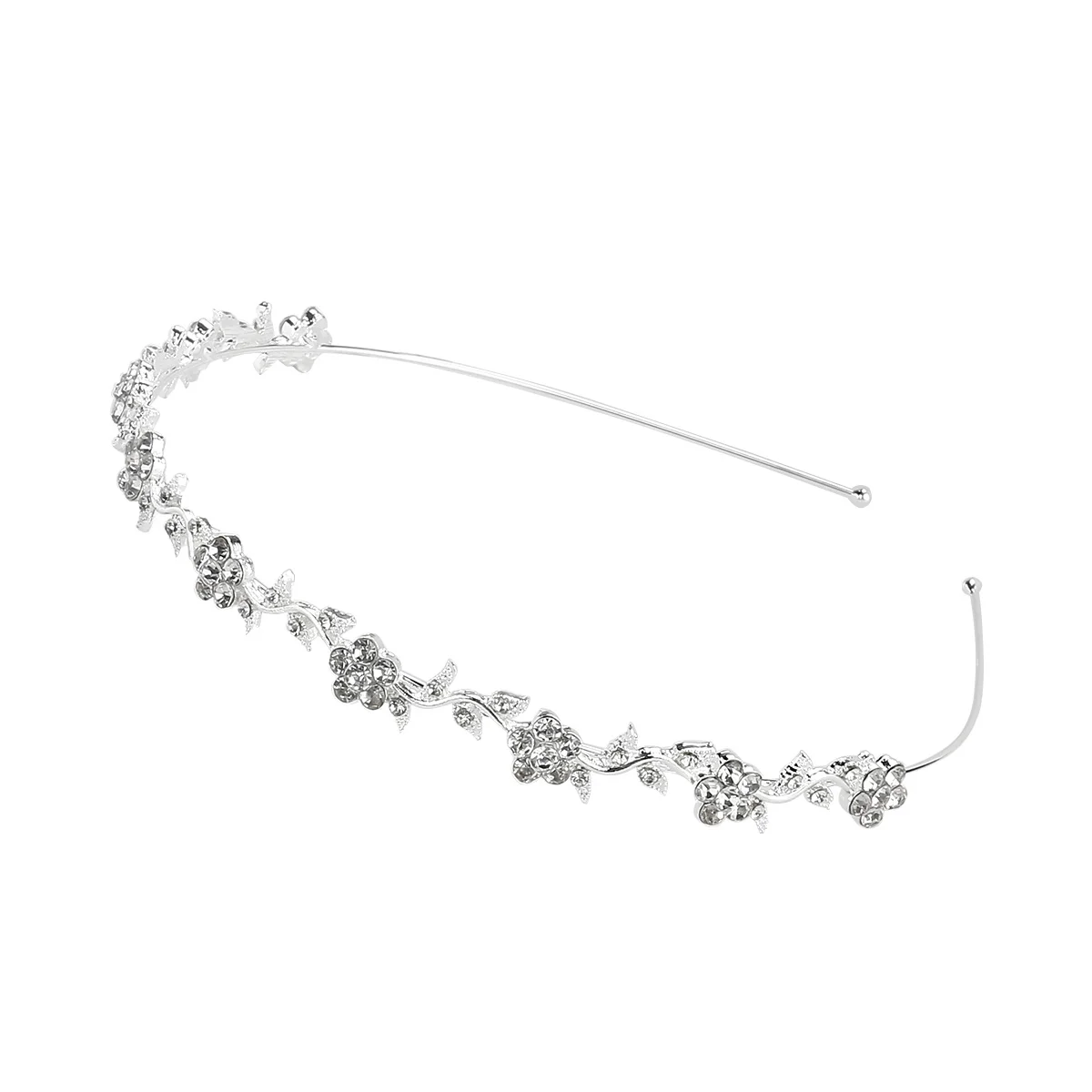 

Silver Rhinestone Wedding Headband Tiara Flower Leaves Crown Bridal Hair Accessory Elegant Prom Party Engagement