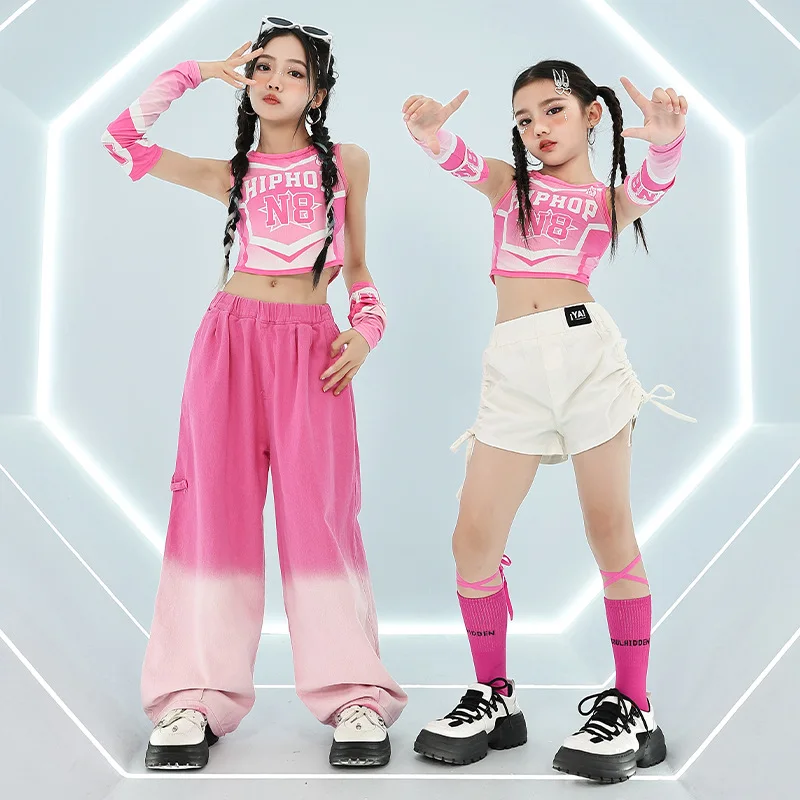 New Girl Hip-hop Costume Summer Pink Umbilical Vest Phat Pants Suit Korean Jazz Dance Stage Costume Daily Outing Two-piece Suit