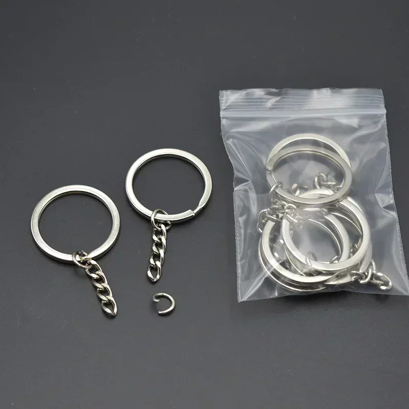 50pcs Stainless Steel Hole Flat Key Ring DIY Bag Pendant Buckles Making Polished Keychains Line Split Rings Jewelry Findings