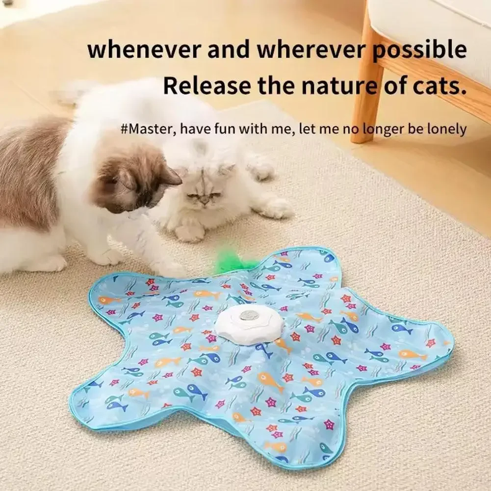 Automatic Electric Cat Hunting Mat, Star Shape Interactive Moving Feather Cat Toy, Pet Exercise Play Mat for Kitten Indoor Play