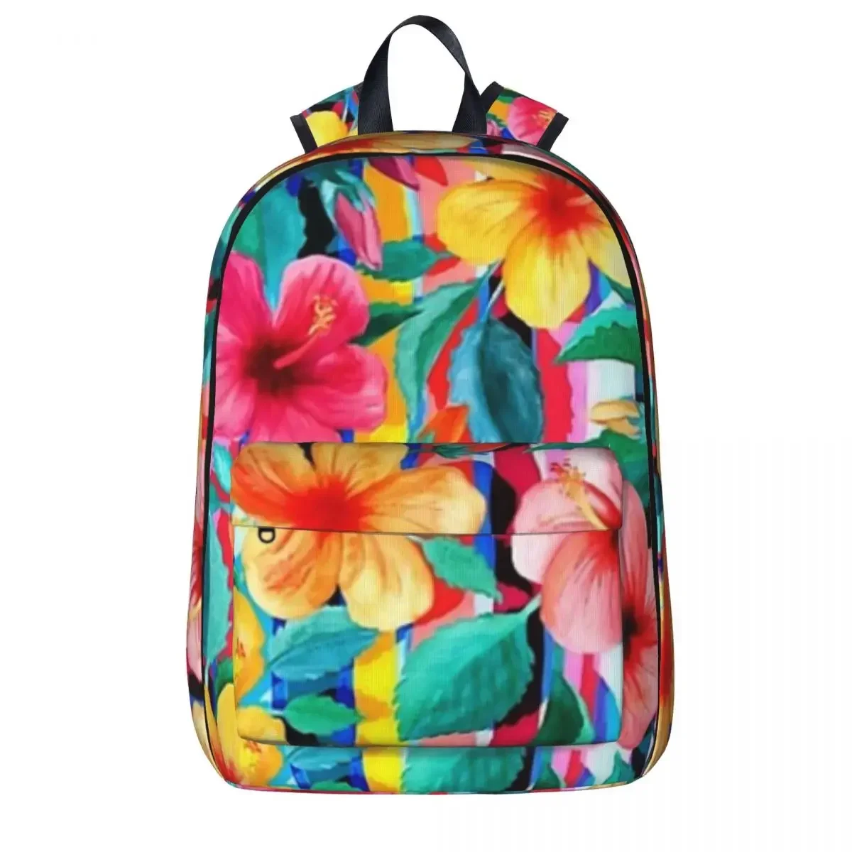 OTT Maximalist Hawaiian Hibiscus Floral With Stripes Backpacks Boys Girls Bookbag Casual Students School Bags Laptop Rucksack