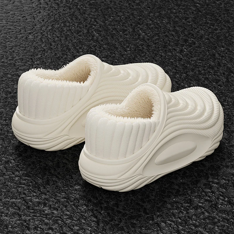 Warm Plush Waterproof Platform Winter Slippers Men's 2026 Soft Thick Bottom Non Slip Home Slippers Couple's Fleece Lined Shoes