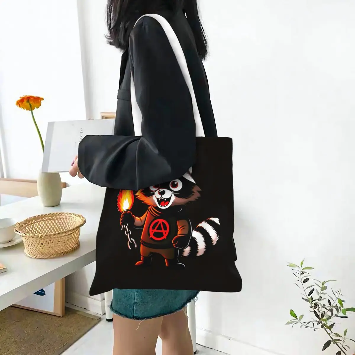 Anarchy Raccoon Shopping Bags Canvas The Tote Bag Folding for Girls Shoulder Tote Travel Handbag