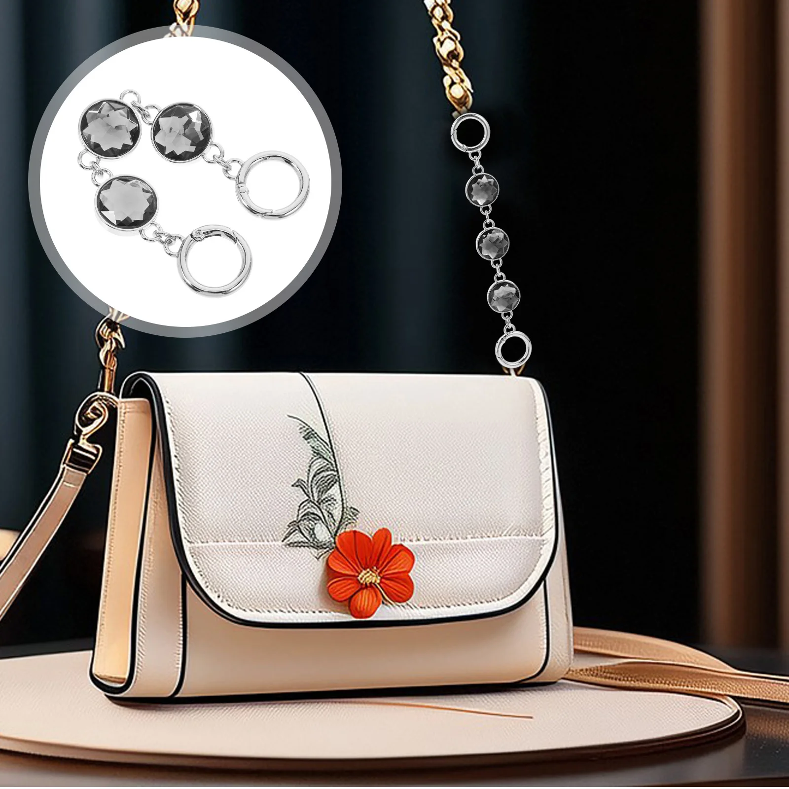 Błyszczący łańcuszek z cyrkoniami do torebki damskiej, wielofunkcyjny, regulowany przedłużacz do torebki, ozdobny łańcuszek do torebki.