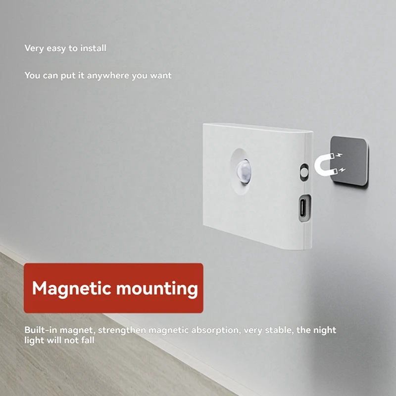 BAAG-Lampe d'escalier rechargeable avec détecteur de mouvement, veilleuse blanc chaud, collée dans le couloir, la cuisine, l'armoire, la chambre à coucher,