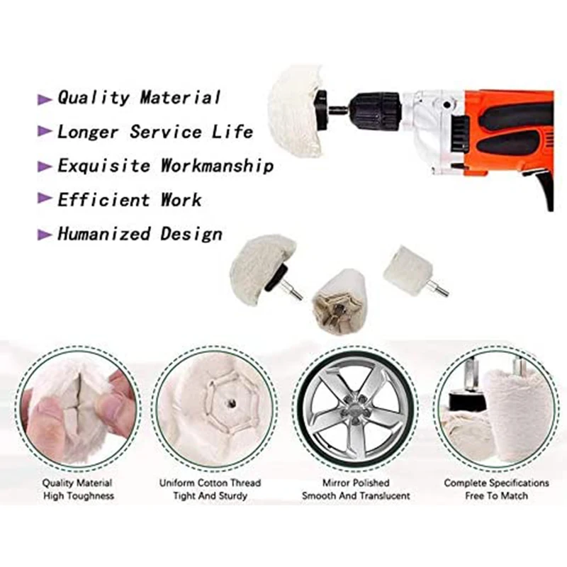 

A45M-Buffing Pad Polishing Wheel Kits 10Pcs, 1/4Inch Hex Shafts, Cone/Column/Mushroom/T-Shaped Wheel Grinding Head