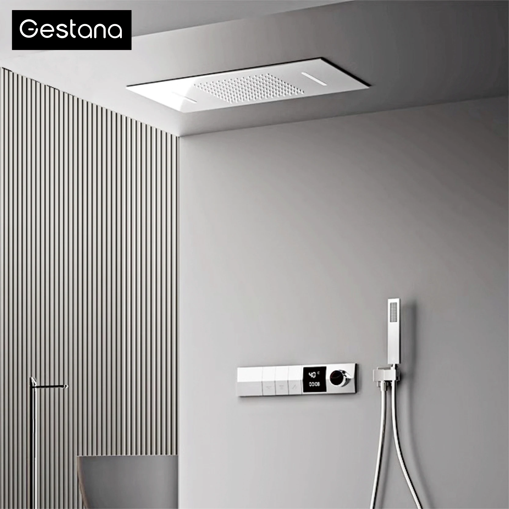 Chrome Wall-Mounted Ceiling Thermostatic Rainfall shower system LED Display 3 Spray Modes Brass Anti-Scald Easy Install  Shower