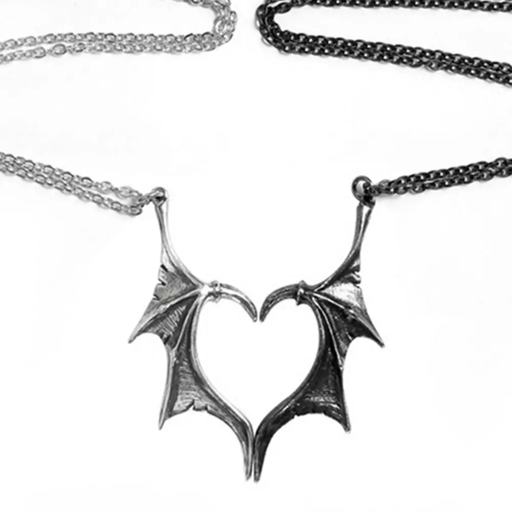 Neo Gothic Couple Necklace White Black Dragon Wing Heart Pendant Romantic Love Jewelry Fashion Accessories Valentine\'s Day Gift