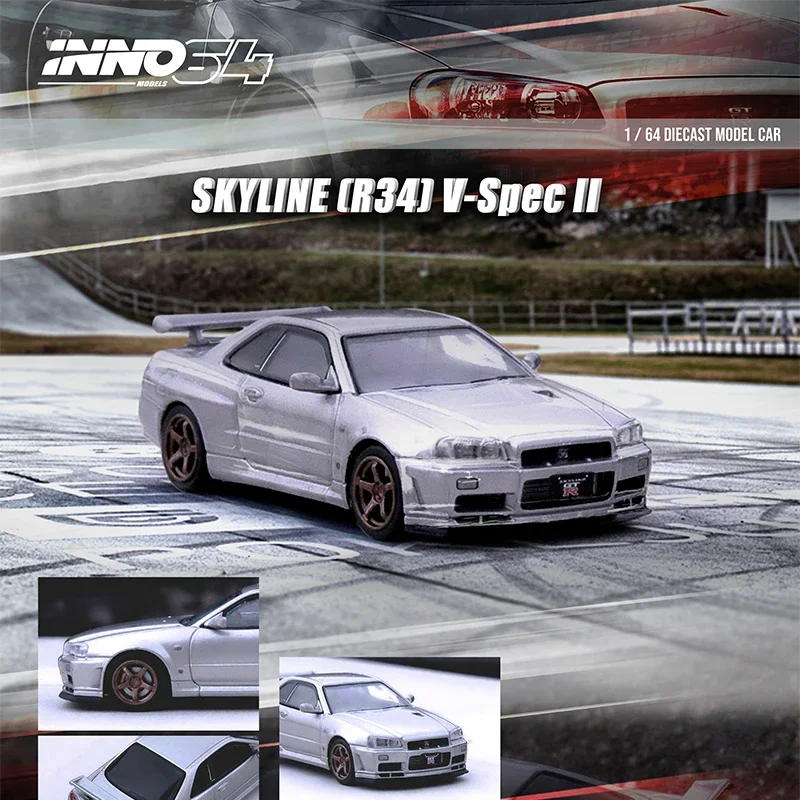 

INNO 1:64 Skyline GTR R34 V Spec II Silver Diecast Diorama Car Model Collection Miniature Toys