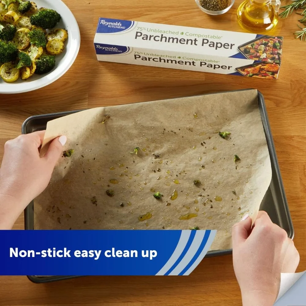 Oven Safe Non Stick Unbleached Parchment Paper Roll Home Compostable Baking Sheets Fits Standard Pans 45 Sq Ft Pack of 2