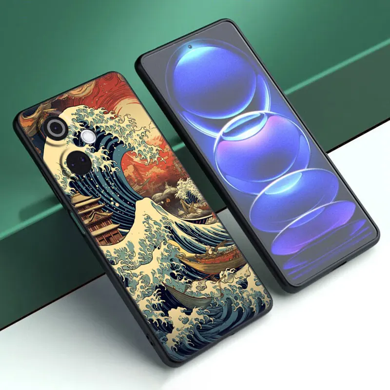 اليابانية موجة الفن الكرتون غطاء أسود جراب هاتف ل OnePlus Nord CE3 لايت 3 12 11 2T N30 CE2 N300 N200 10 9RT ACE 2V Pro 5G