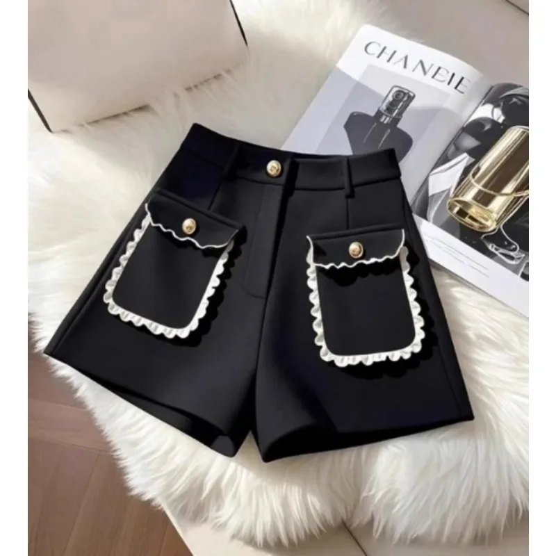 This Year's Popular High-end Black Small Fragrance Shorts Summer A-line High-waisted Suit To Wear Pants High Appearance Level