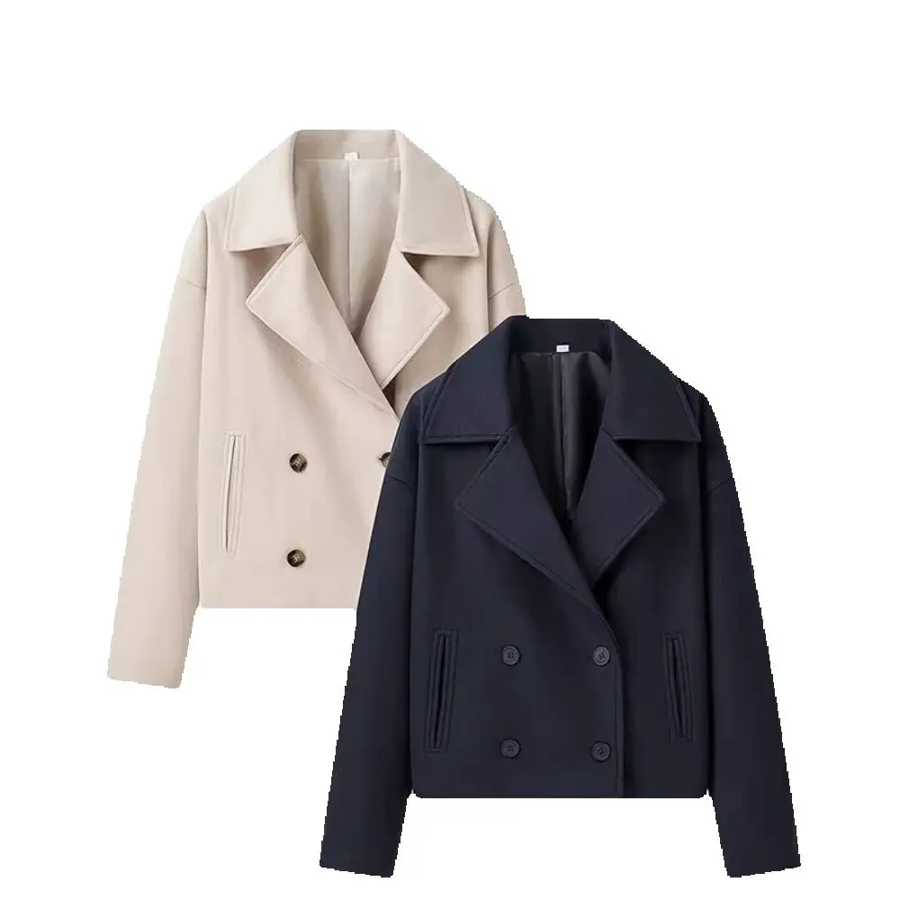 

женская куртка свободного кроя с воротником, длинными рукавами и карманами на пуговицах, осенне-зимний новый стиль, темпераментная шерстяная куртка