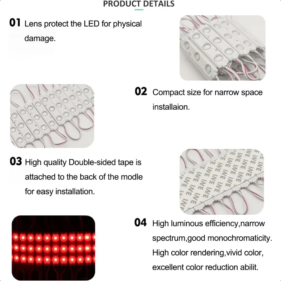 Modulo LED 100PCS Luce rossa per insegne 12V DC 5630 SMD 3 LED Luce per finestra Impermeabile per lettera Pubblicità Segno Decor Alimentazione rossa