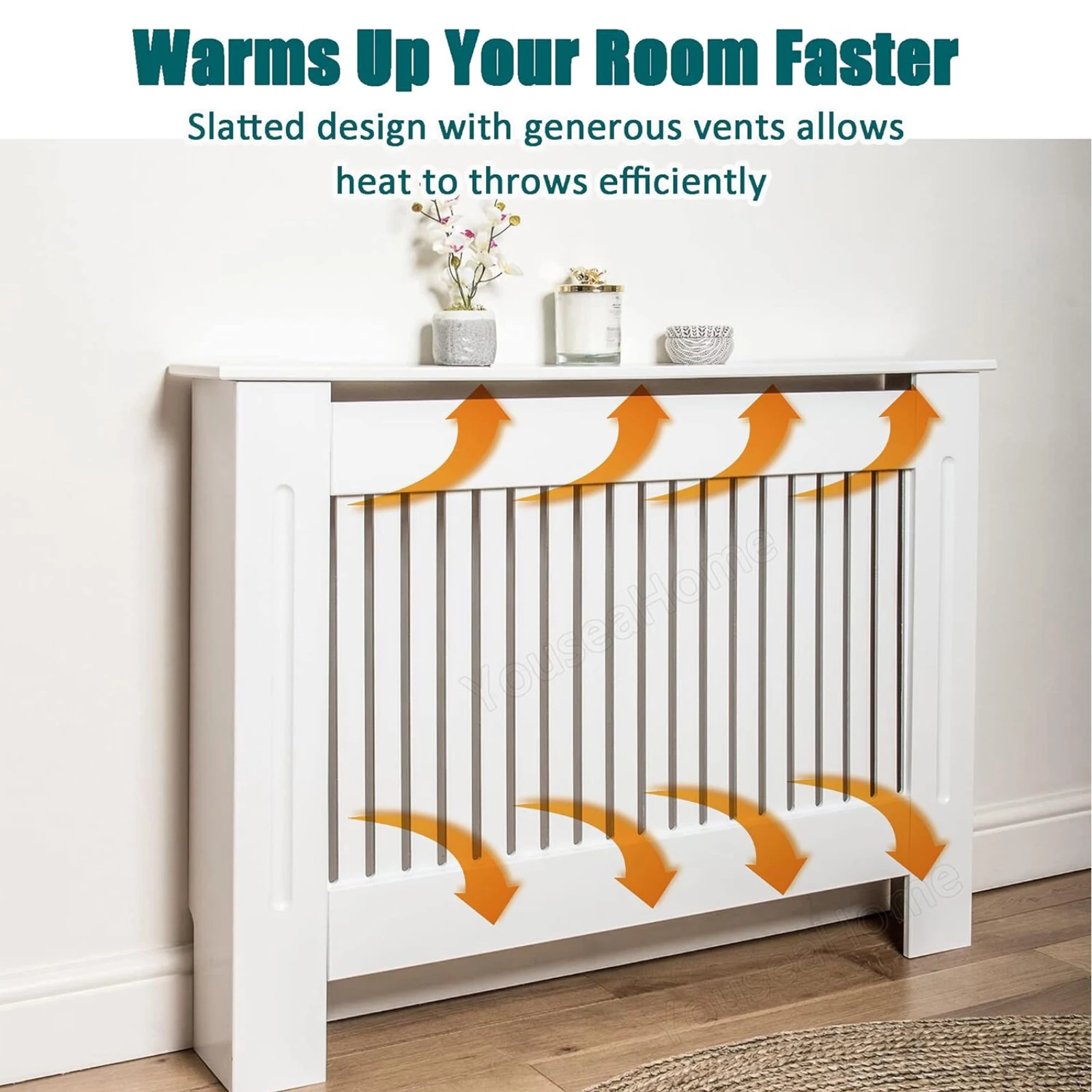 Cubiertas de calentador de listones verticales, cubierta de radiador de MDF, estantería de gabinete de madera, estantería de radiador para ventilación de listones vertical de oficina en casa
