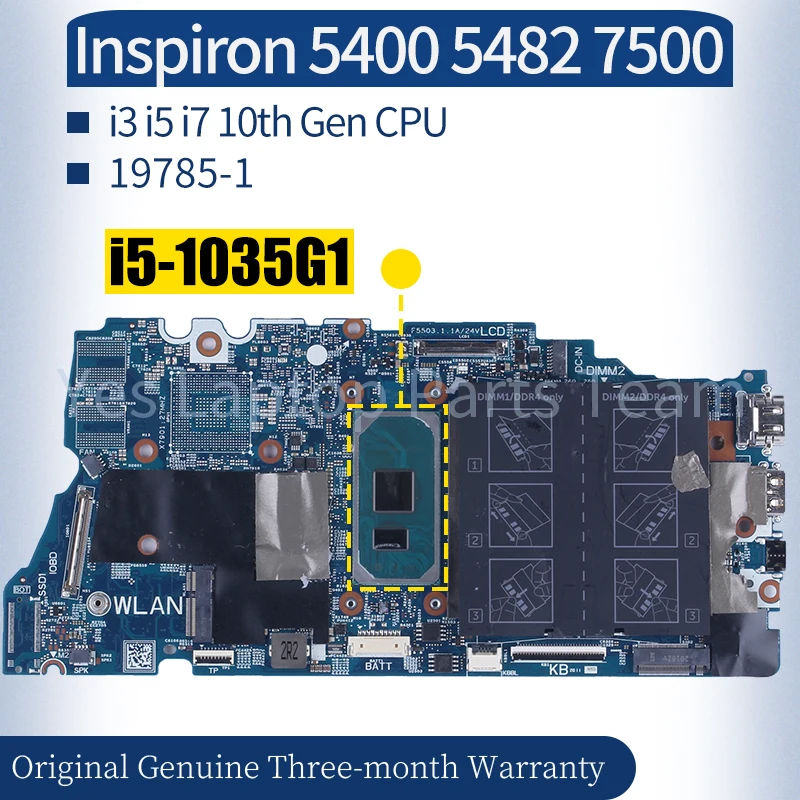 For Dell Inspiron 5400 5482 7500 Laptop Mainboard 19785-1 0NGHCH 07K5DX 0XWV63 i3 i5 i7 10th Gen Notebook Motherboard 100％ Test