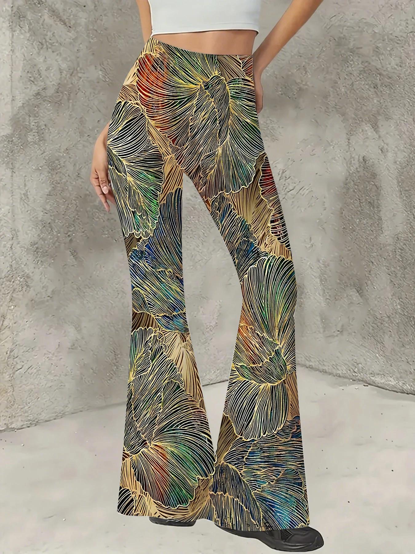 

Women's All-Over Print Flared Leggings Stretchy High Waist Bell Bottom Pants