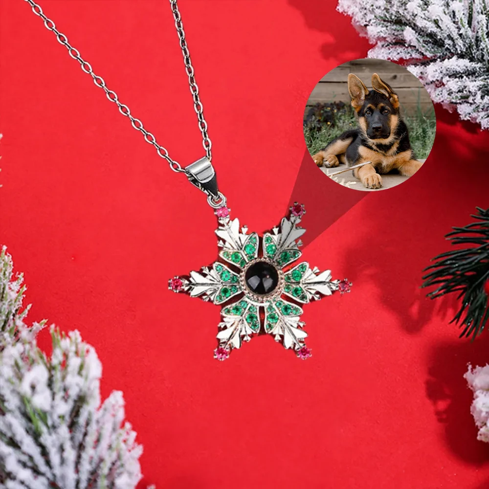 New Christmas Snowflake Pendant 100 Languages I Love You Necklace Christmas Gift Customized Photo Projection Necklace For Her