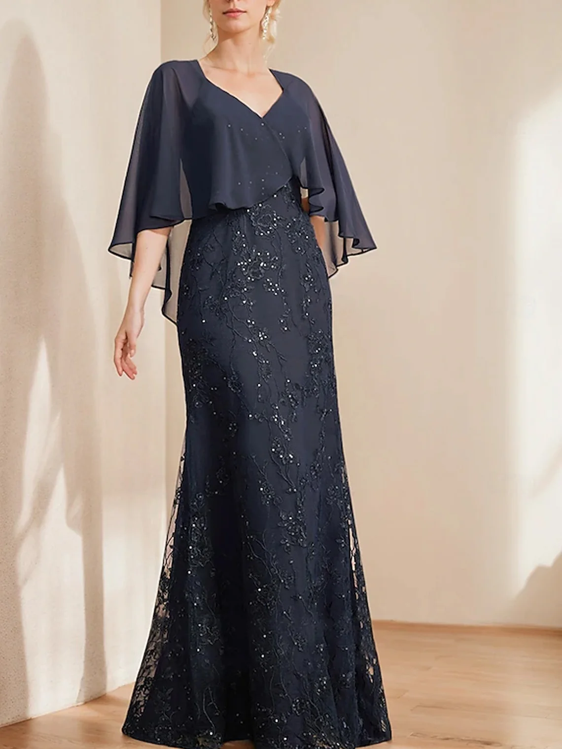 

Elegant A-Line Chiffon Wedding Dress V Neck Floor Length Short Sleeves Sequin Mother of the Bride Gown 2025 free customized