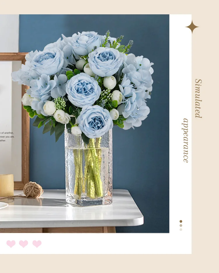 Künstliche Blumen Seiden-Hortensien Pfingstrosen Hochzeitskranz Brautstrauß Valentinstag Heim Zimmer Tisch Outdoor Garten DIY Geschenke Günstig – Detail 2