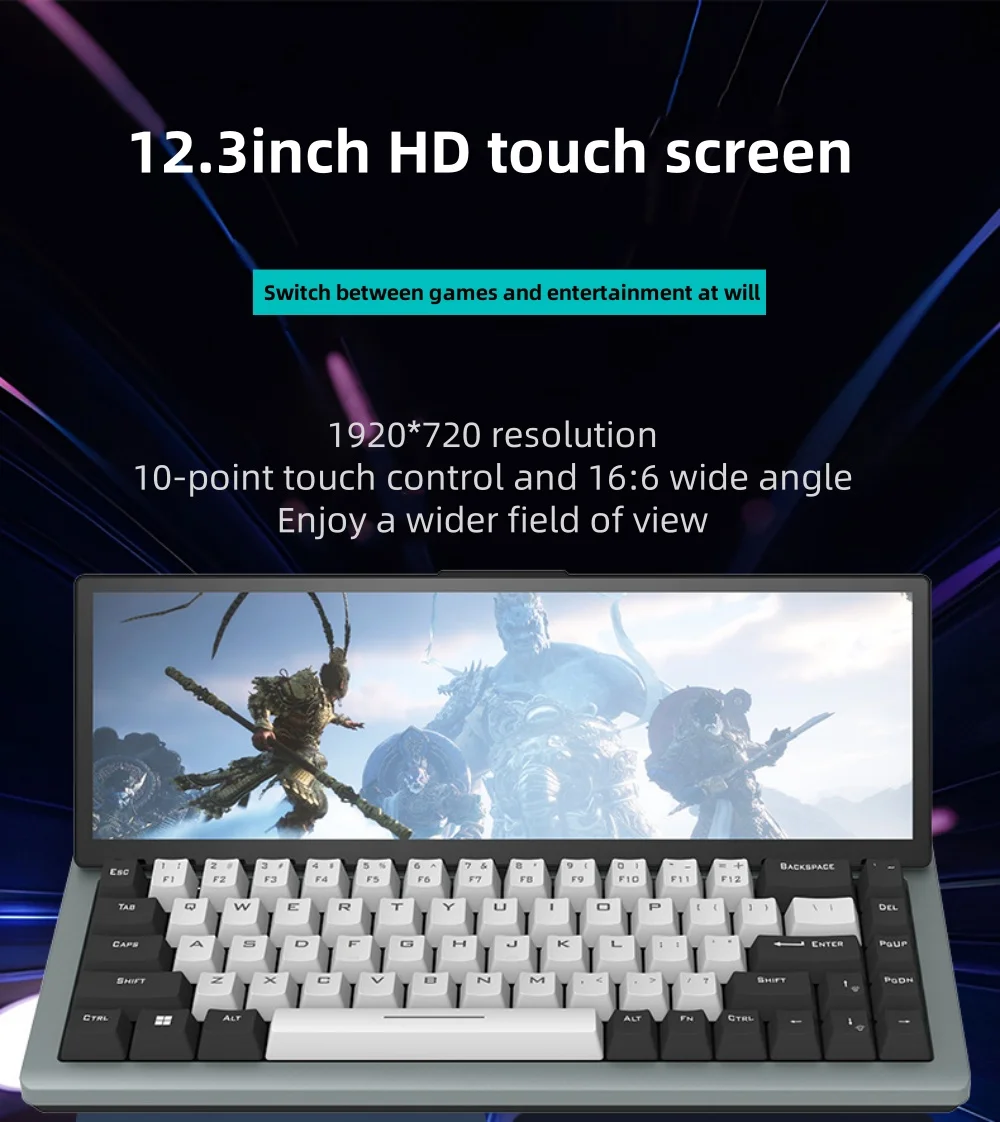 12.3 Inch HD IPS Panel Portable Gaming Monitor 1920*720 USB Interface 90° Foldability Touch Screen Keyboard High Resolution