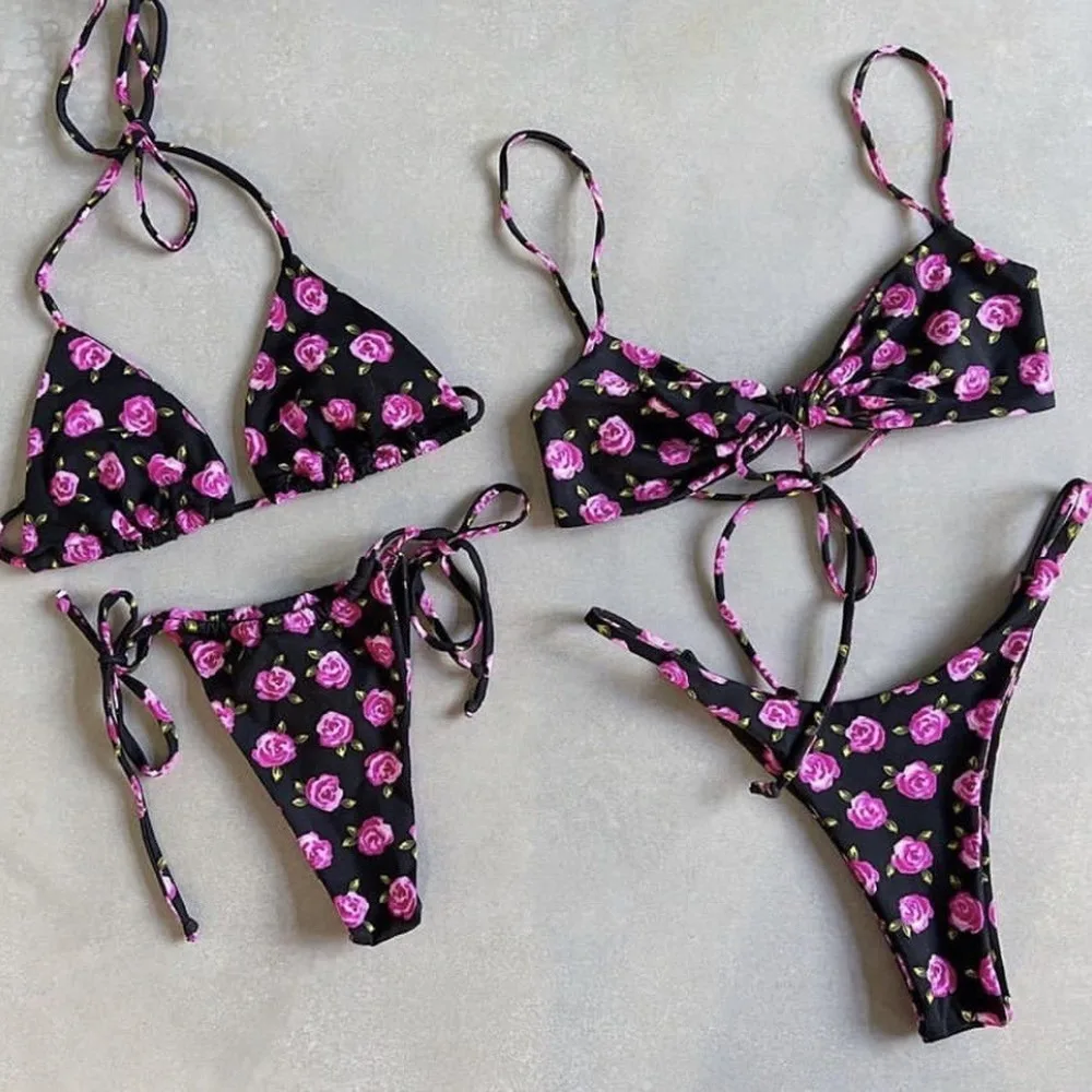 Sexy Purple Print Knot Front Two Piece Bikini Set Women's Split Swimsuit Beachwear Bikini Set Women's Swimsuit Beach Swim Wear B