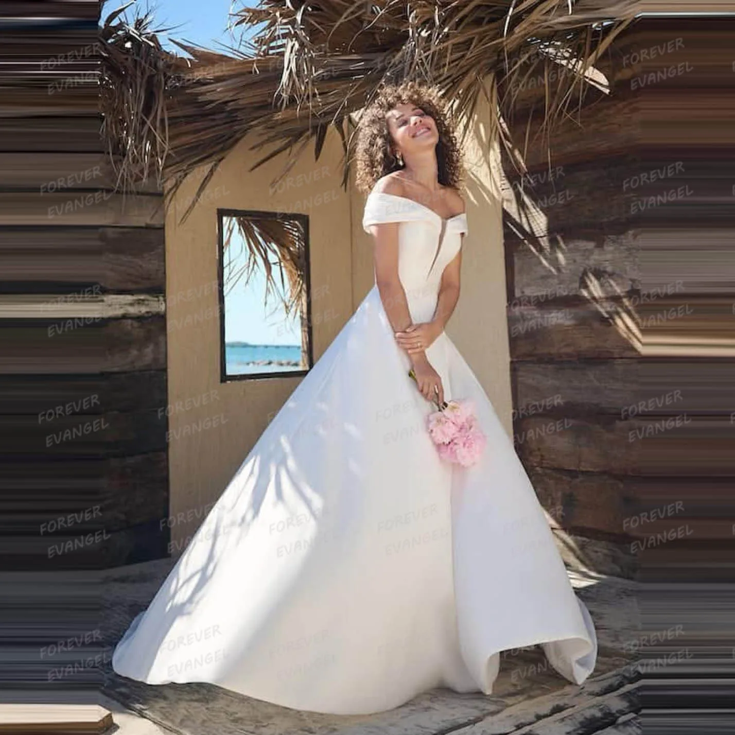 

Simple Boat Neck Wedding Dresses A Line Woman's Sexy Off Shoulder Sweep Train Satin Bride Gowns 2025 Vestido De Novia Customized