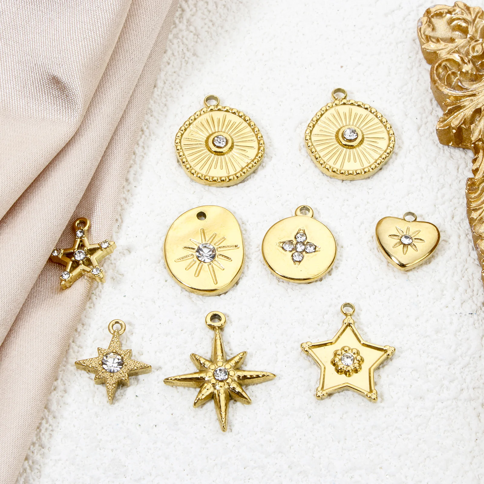 2pcs New Stainless Steel Charms Gold Color Galaxy Star Sun Clear Rhinestone Pendants DIY Jewelry Making Women Necklace Findings
