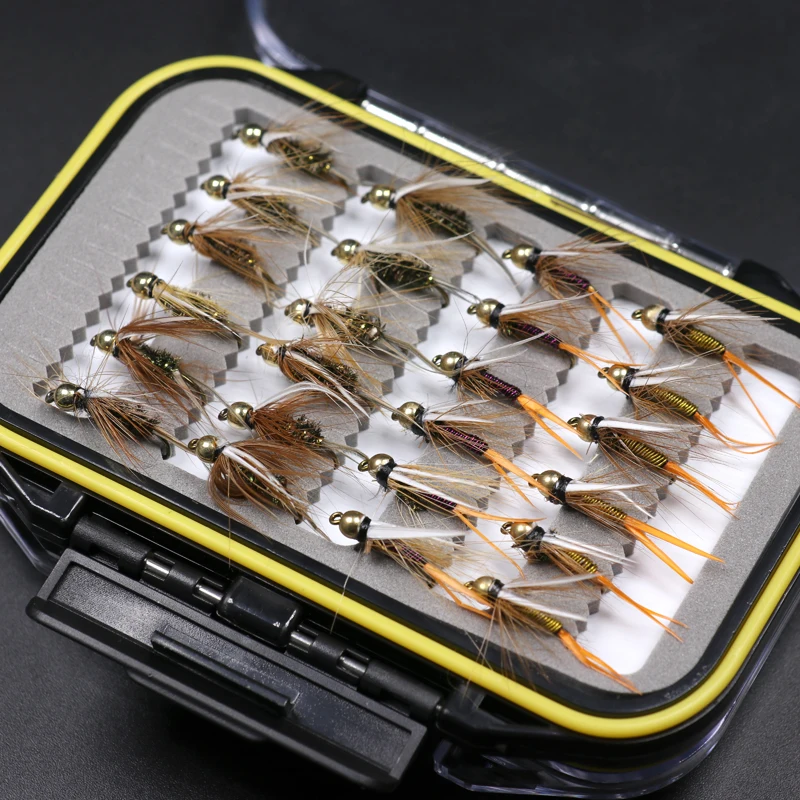 Wifreo 48PCS 10# Fishing Fly Combo Brass Golden Beadhead Trout Grayling Fishing Flies Wet Fly Bead Head Prince Nymph