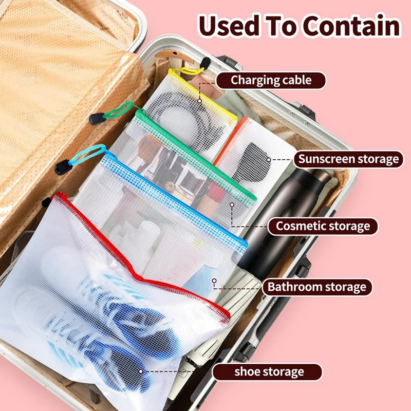 24Pcs Mesh Zipper Pouch Bags-8 Sizes Zipper Pouches For Organization,Mesh Bags With Zipper File Bag With Zipper Durable