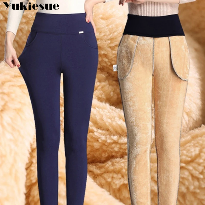 Warm Winter Women Pants Skinny Thick Velvet Wool Fleece Leggins Trousers Lambskin Cashmere Pants Female Leggings clothes 6XL