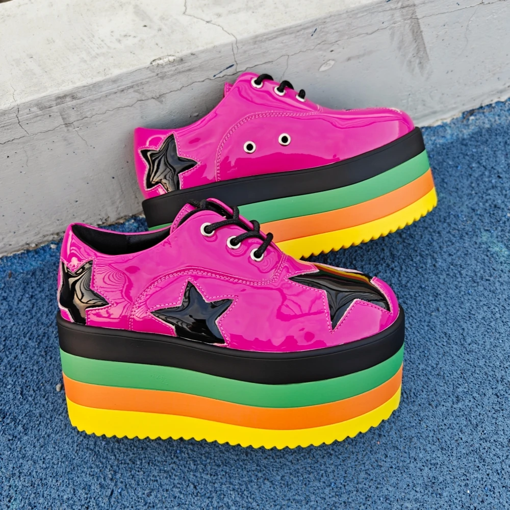 

2025 Y2K Style Star Round Toe Thick Sole Platform Chunky Heels Women Pumps Mary Janes Large Size Fashion New Western Punk Shoes