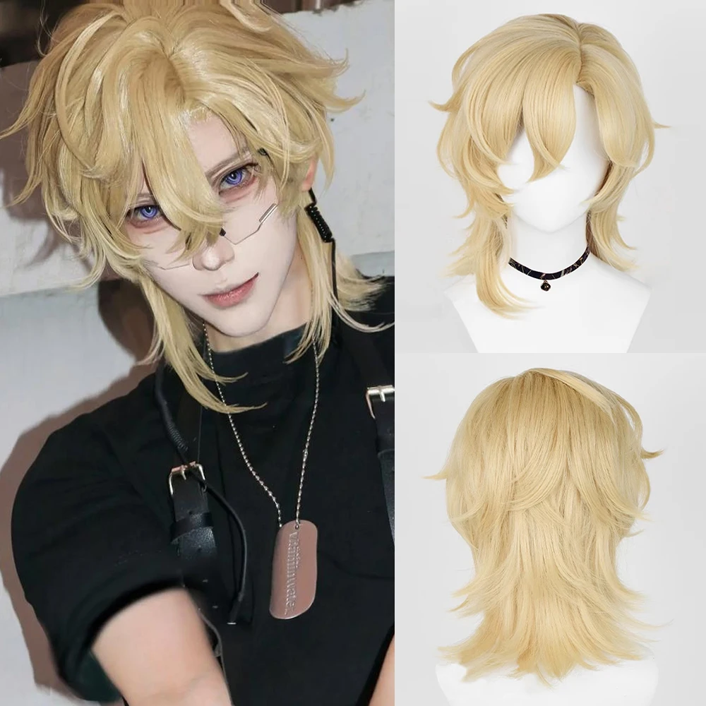 

Синтетический короткий прямой блондинный парик с авантюрином, аниме-игра, косплей, пушистый термостойкий парик для повседневной вечеринки